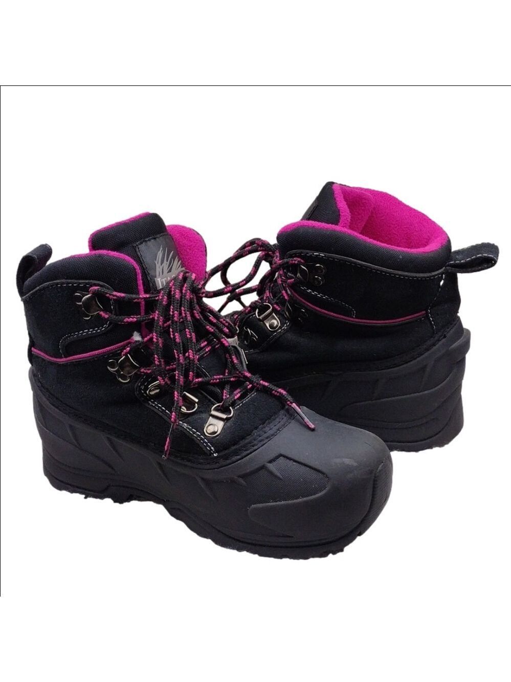Itasca Granite Peck Black Pink Fleece Round Toe Lace Up High Ankle Snow Boot